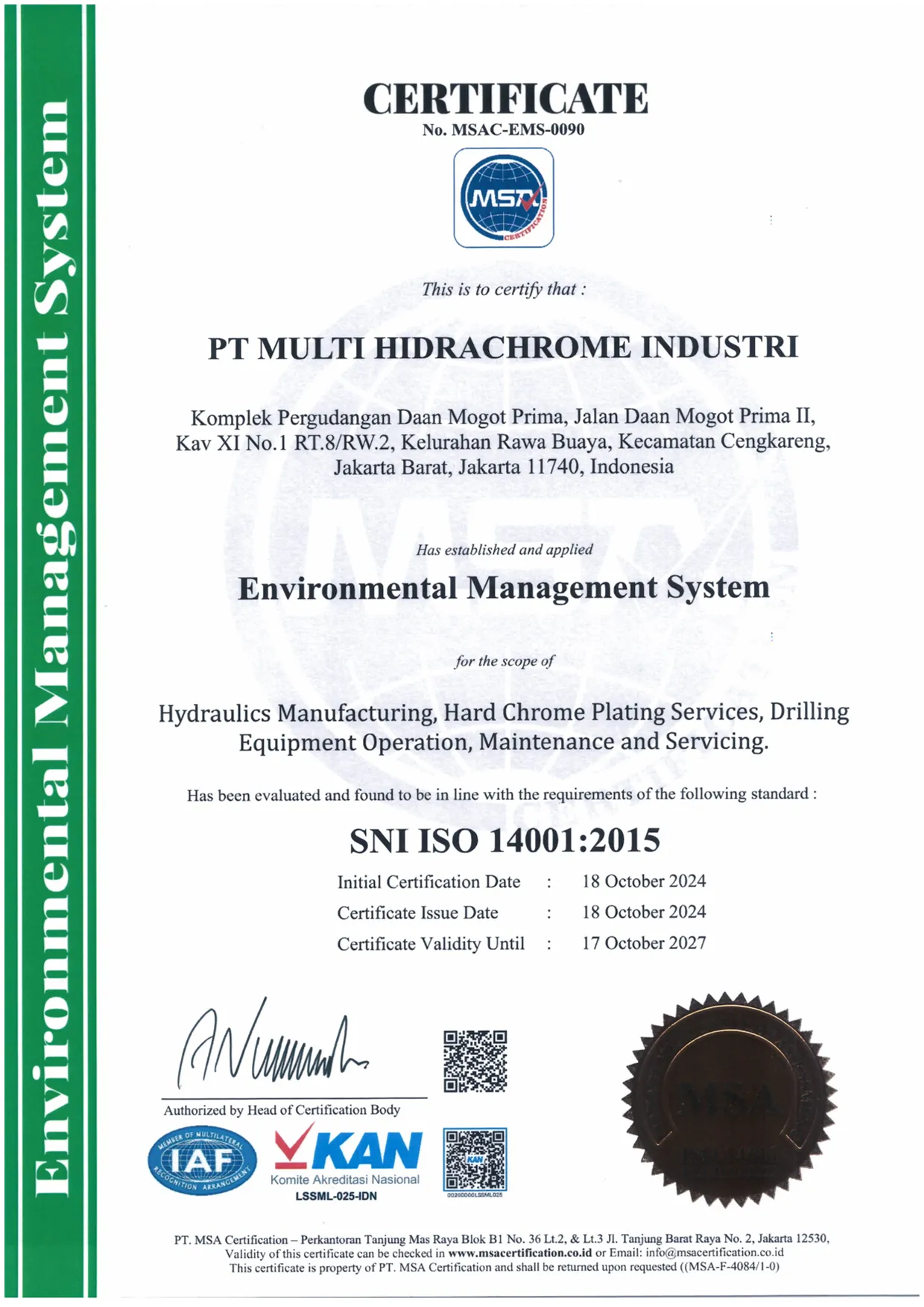 Sertifikat ISO 14001-1
