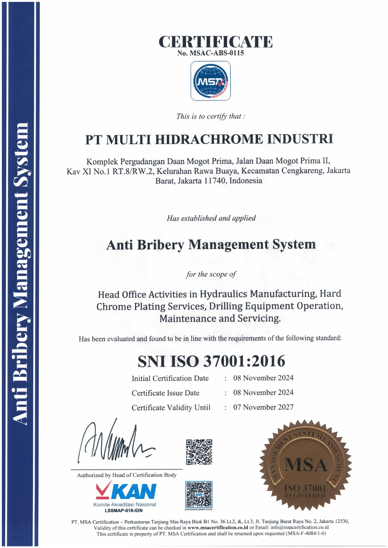 Sertifikat ISO 37001-1