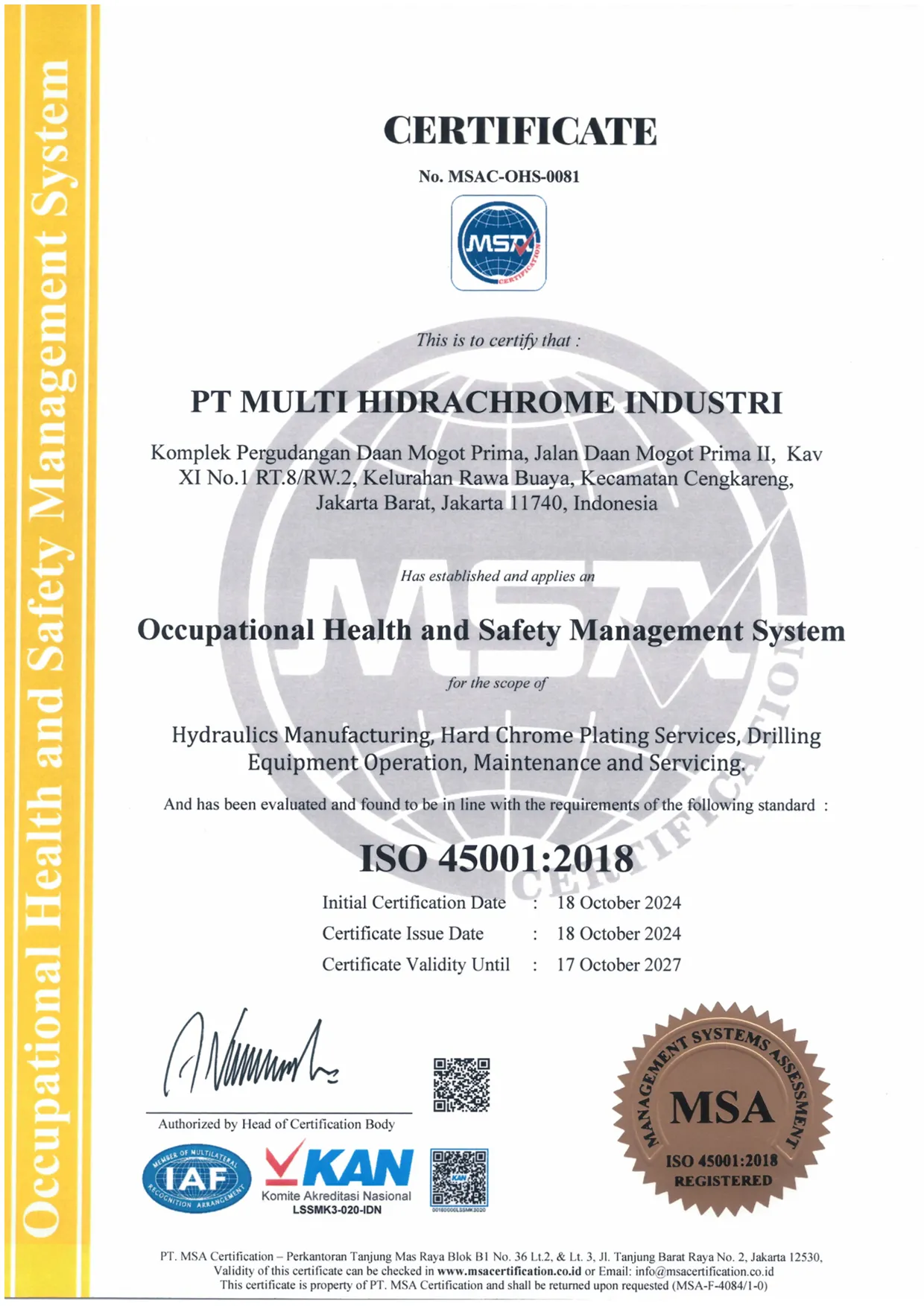 Sertifikat ISO 45001-1